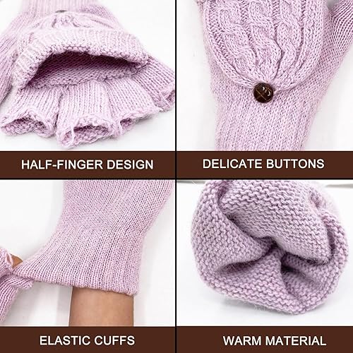 Miniatura 78 de Beurlike Guantes de invierno para mujer, de lana cálida, a prueba de viento, convertibles, sin dedos Negro