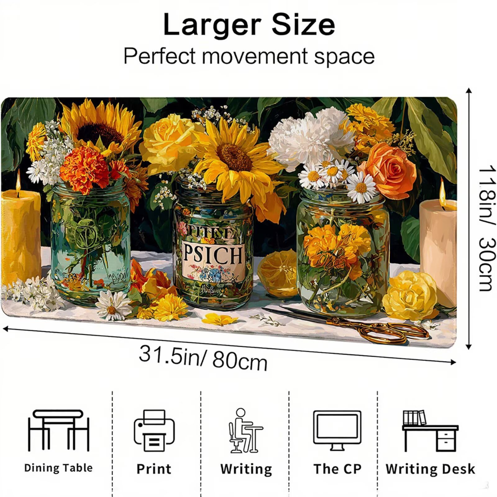 Żółta podkładka pod mysz XXL 1000 x 500 x 3 mm słonecznik pod rękę biurko akcesoria antypoślizgowa gumowa podstawa i szyte krawędzie podkładka pod mysz dla graczy do dekoracji biura dekoracyjnego