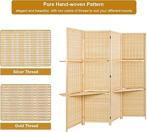 Miniatura 5 de Salfanre Divisor de habitación con estantes, separadores de habitación y pantallas plegables de privacidad, divisor de habitación de bambú, divisor