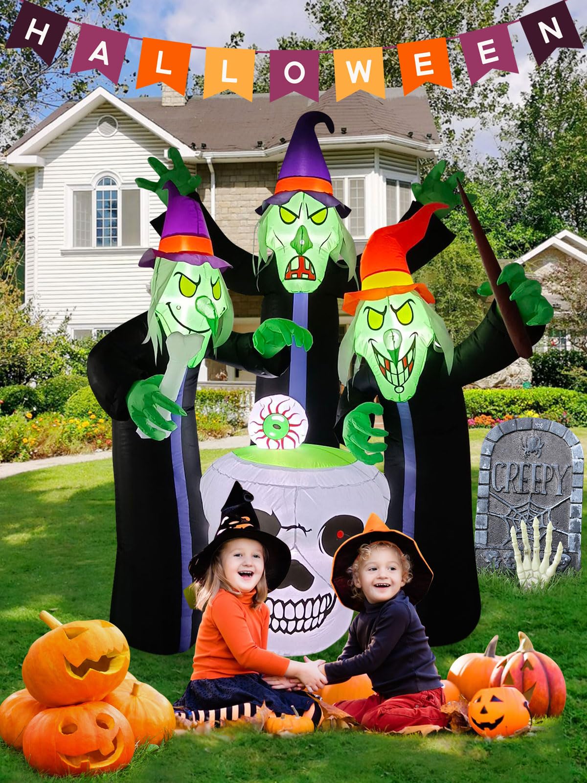 Maodom Halloween Hexe - 210cm Animierte Deko Mit Licht & Sound Für Garten