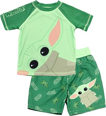 Dreamwave Star Wars Boys 2 Piece Rash Guard Swim Trunks Set, Light Green, 2T