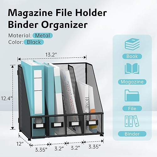 Miniatura 3 de SUPEASY Organizador de escritorio con 4 compartimentos verticales para oficina, hogar, escuela, color negro