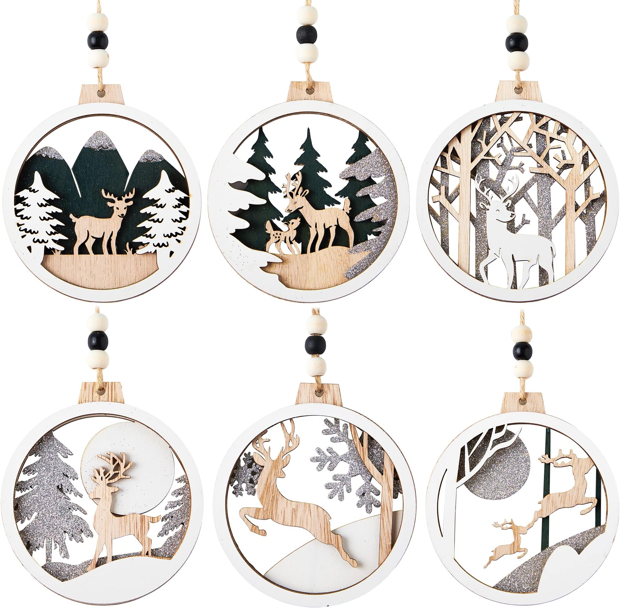 24 Pcs Wooden Christmas Ornaments Christmas