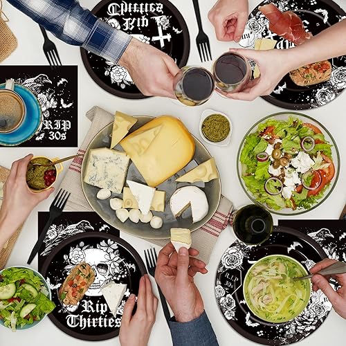 Miniatura 5 de Juego de 96 platos y servilletas de cumpleaños de 40 años, suministros para fiesta, tema de la muerte a mis treinta, vajilla desechable, regalos