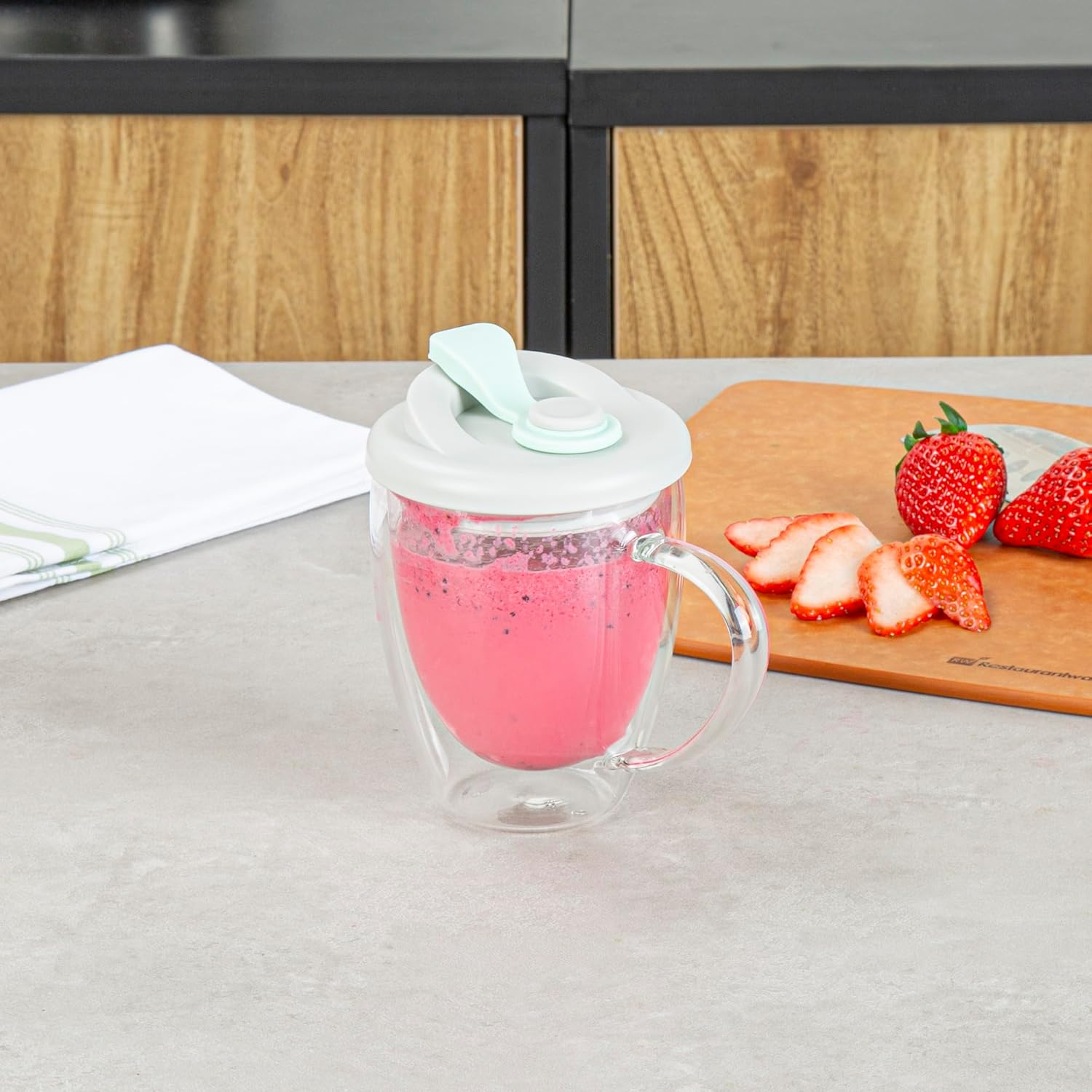 Restaurantware - Forma Professional 11.8 Ounce Insulated Travel Mug With Handle, 1 Double Wall Coffee Mug - Includes Lid, Reusable, Clear Borosilicate Glass Tumbler, Dishwashable, Microwavable - Image 3