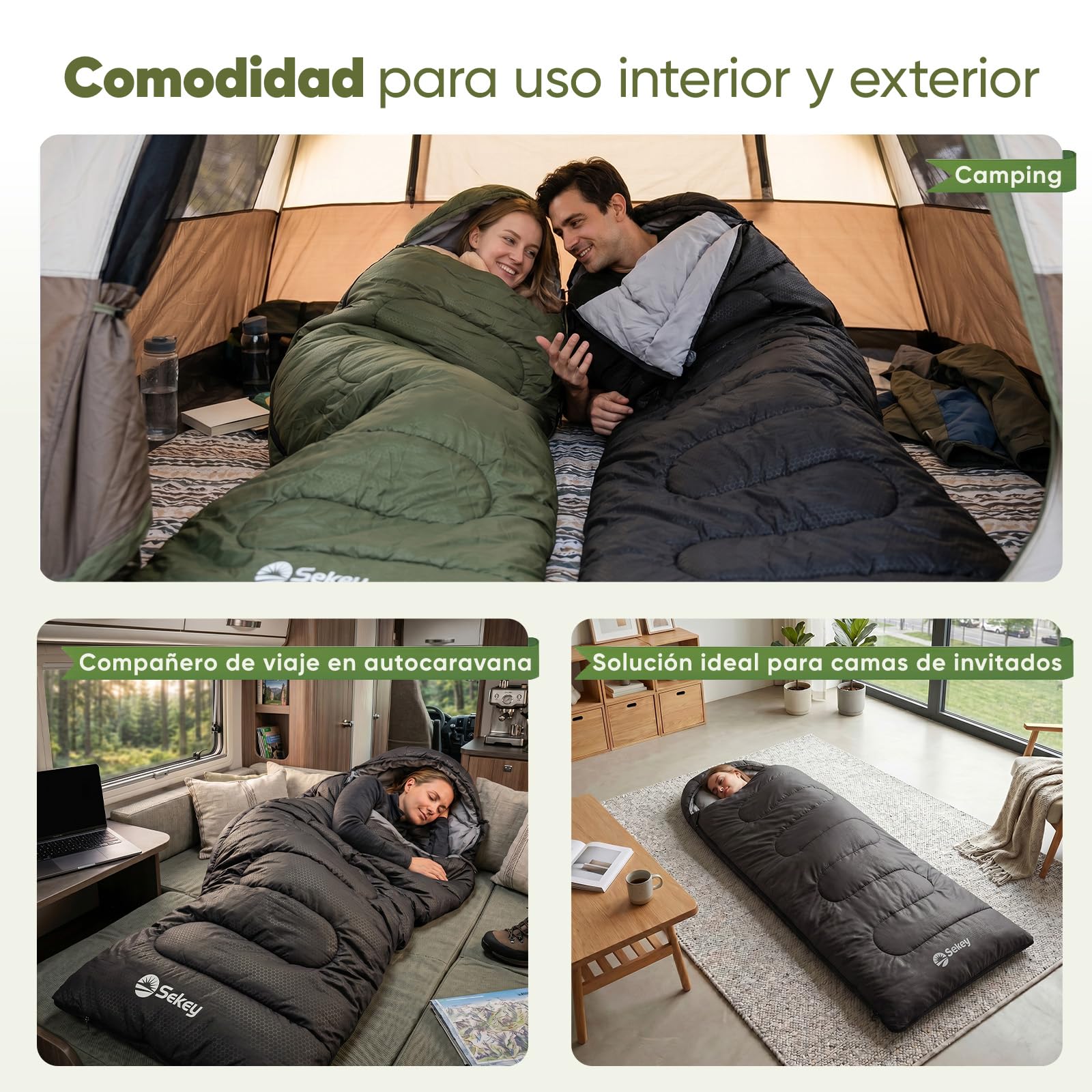 Sekey Saco de Dormir Adulto Rectangular, 1,35 kg 3 Estaciones, Saco de Dormir Ultraligero, 2-en-1 Manta, Cremallera Anti-atrapamiento, Ventilación Pies, 10-20°C, Camping y Outdoor, 220x80 cm