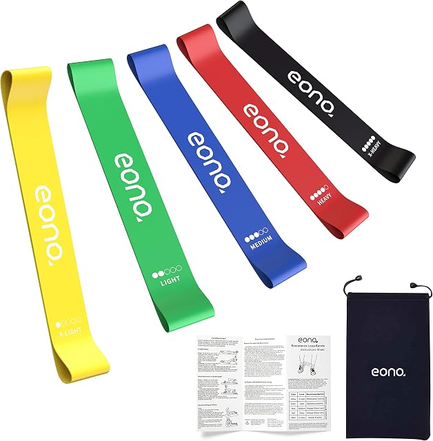 Amazon Brand - Eono - Anti-Slip Resistance Loop Bands Anti-Rolling Workout Bands for Women Set of 5 Exercise Bands for Home Gym Yoga