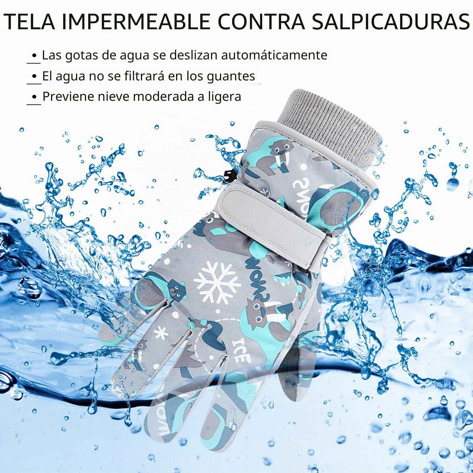 Guantes de Esquí Impermeables para Niños 7-9 Años