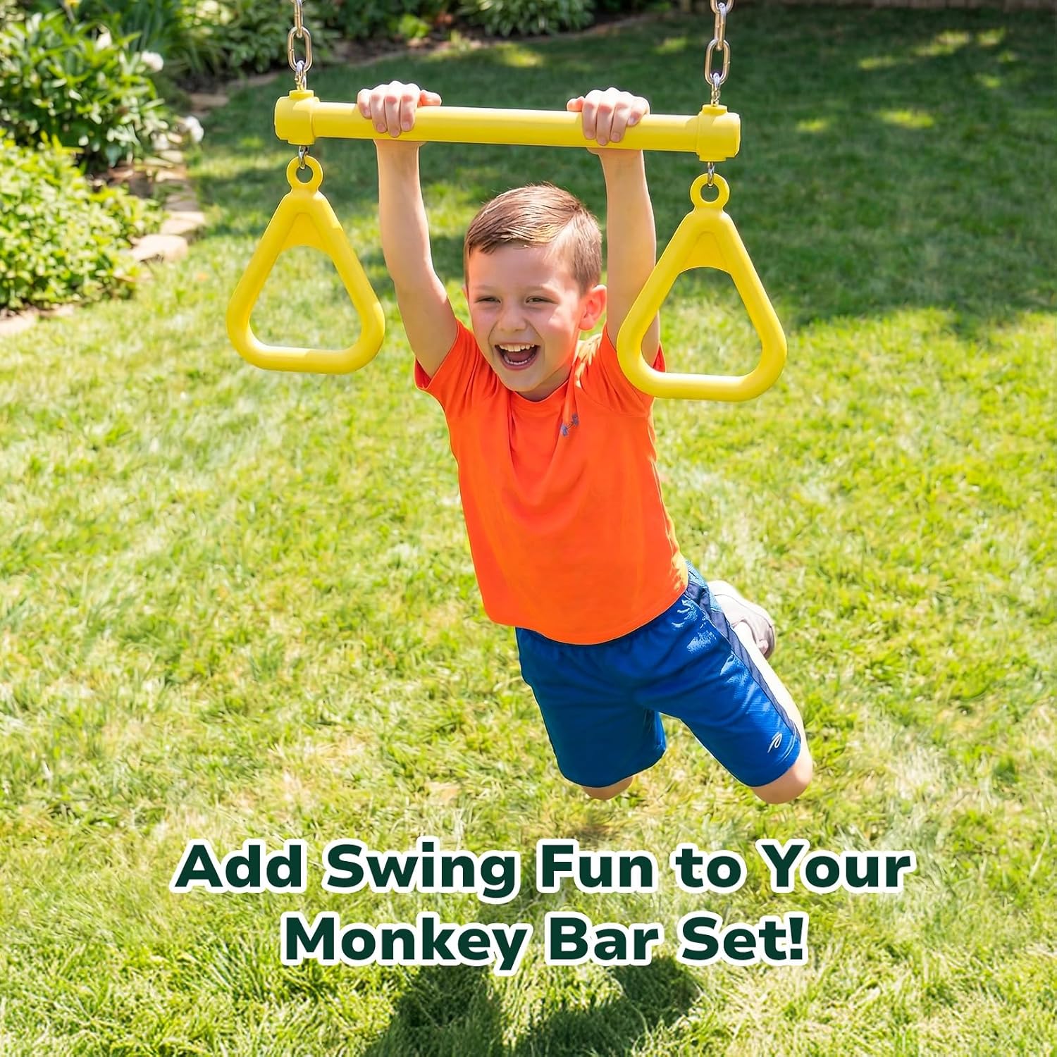 Hapfan Monkey Bars with Gymnastics Bars and Trapeze Swing, 400lbs Heavy Duty Metal Monkey Bar Set for Backyard, Weather-Resistant 3-in-1Outdoor Playset, Space-Smart Design