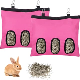 2PCS Rabbit Hay Feeder,3 Hole Hay Bag for Rabbits, Washable Hanging Small Animal Feeder for Guinea Pig Bunny Chinchillas Hamsters and Other Pets