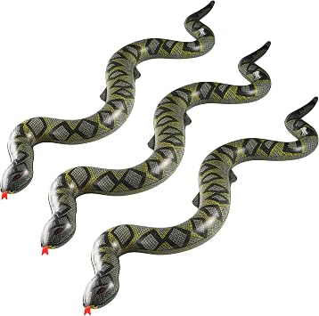 Inflatable Fake Snake Toys 3 Pack - 39 Inch Blow Up Snakes for Pool Floats, Jungle Party, Rainforest, Reptile & Safari Theme, Inflatable Animal Party Decorations & Supplies