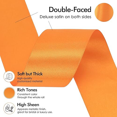 Vista 3 de MEEDEE Orange Satin Ribbon - 1.5 inch Double Faced Satin Ribbon, 50 Yards - Neon Tangerine - For Christmas, Thanksgiving, Halloween, Weddings