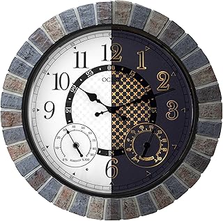 OCEST 18 Inch Large Outdoor Clock Waterproof Thermometer Hygrometer Combo Night Light Illuminated Wall Clocks Battery Operated Silent Non-Ticking Ideal Patio Clock for Garden Pool Porch Yard Garage