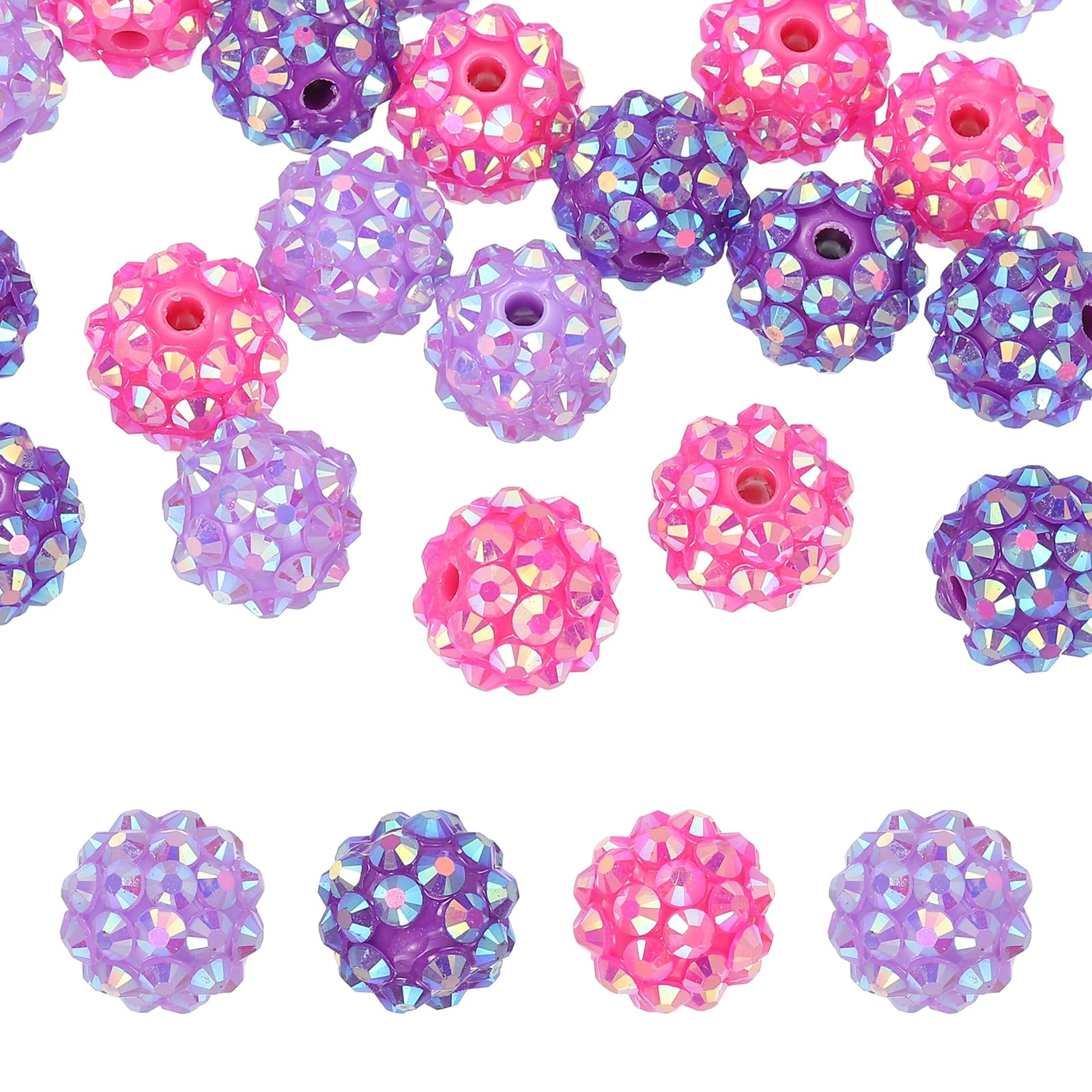 PATIKIL 12mm Resin Rhinestone Beads for Beadable Pen 30 Pack Ball Disco Sparkly Chunk Round Bubblegum Beads for Beadable Keychain Jewelry Making Light Purple/Dark Purple/Sparkle Rose Red