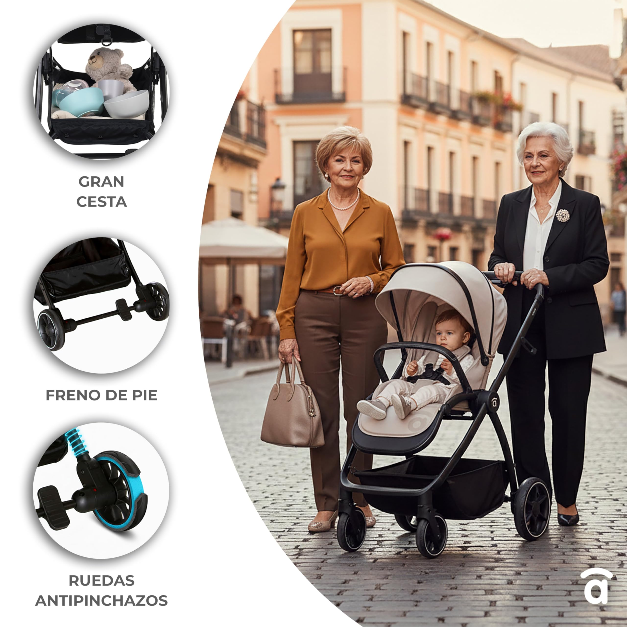 Asalvo DÚO RODAS Silla de Paseo, Carro Plegable Ultraligera y Compacta, Asa Trolley, Equipaje avión, Reclinable, Carro Bebe, Barra Seguridad, Arnés 5 Puntos, hasta 23kg, Negro