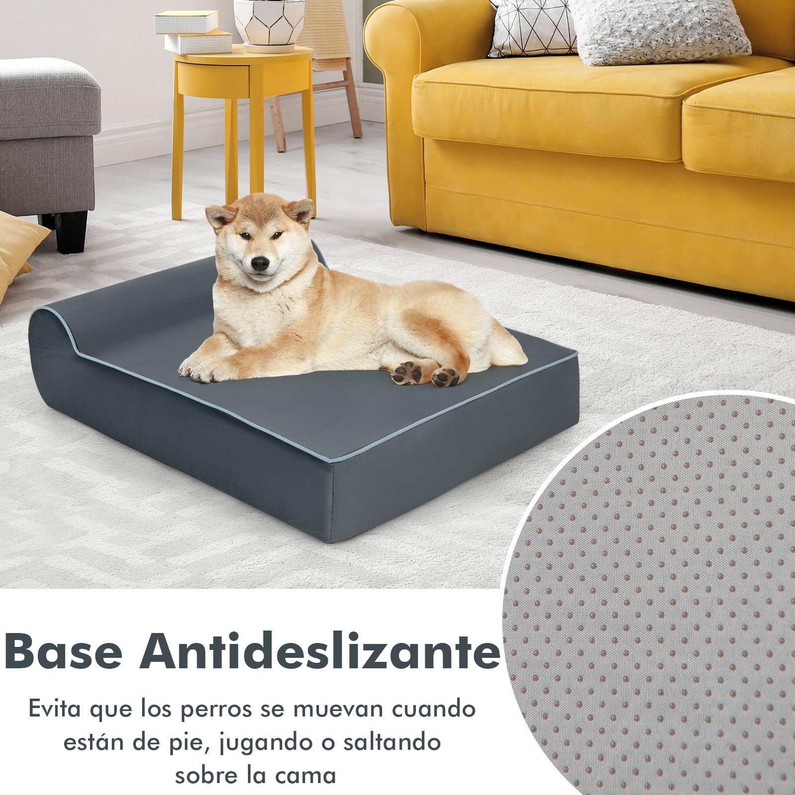 GYMAX Cama para Perros de Interior, Forro Ultra Suave, Relleno Interno de Espuma Viscoelástica con Grafeno y Esponja de Alta Densidad, Cama Desenfundable y Lavable con Cojín Lateral