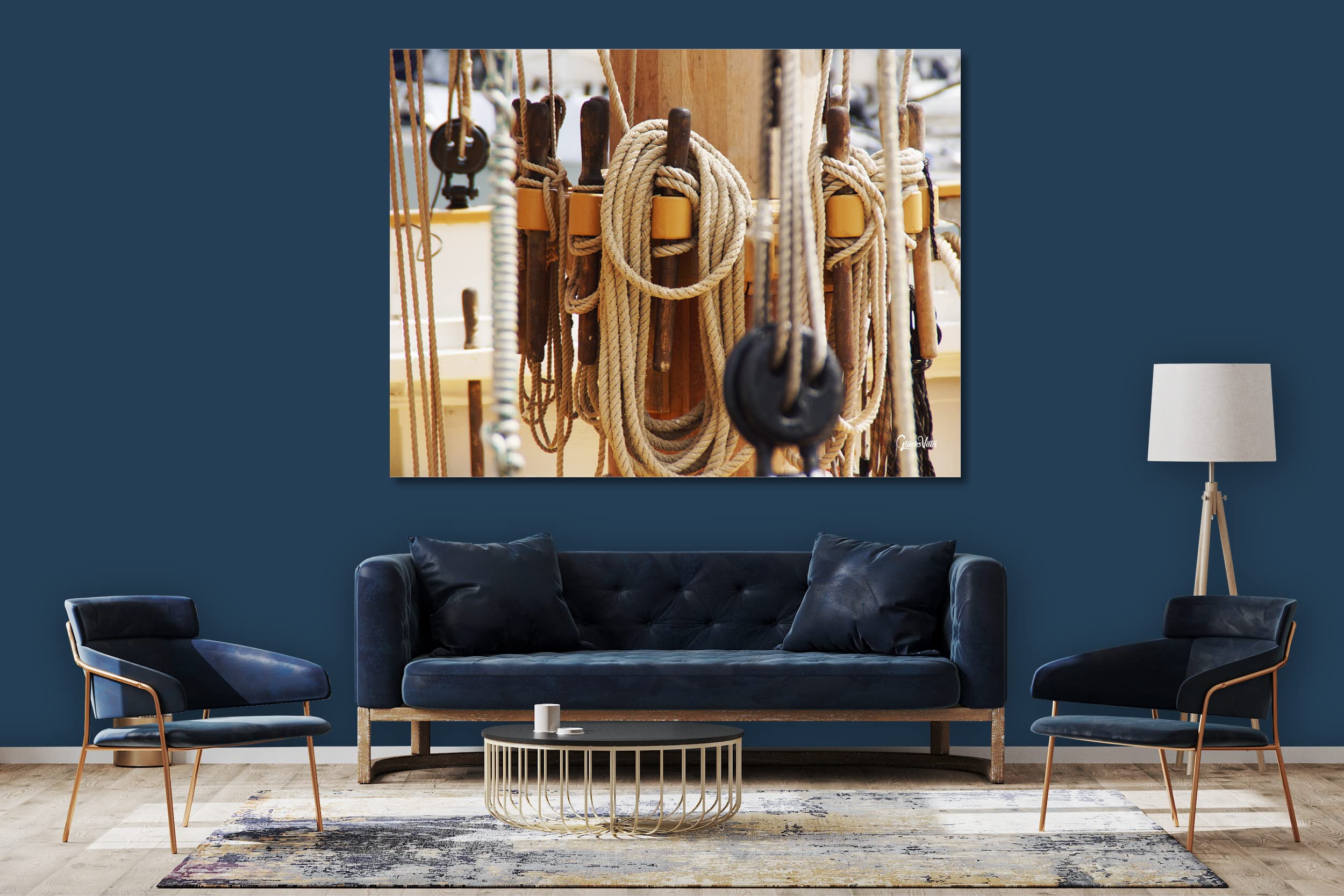 Glücksvilla - Segel-Schiff 3 (Acrylglas-Bild 5 mm, 100 x 80 cm) | div. Maße - aus DE - Deko Wandbild quer - Segel-Boot Anker Holzboot Yacht Meer Steuerrad Seil Hafen maritim