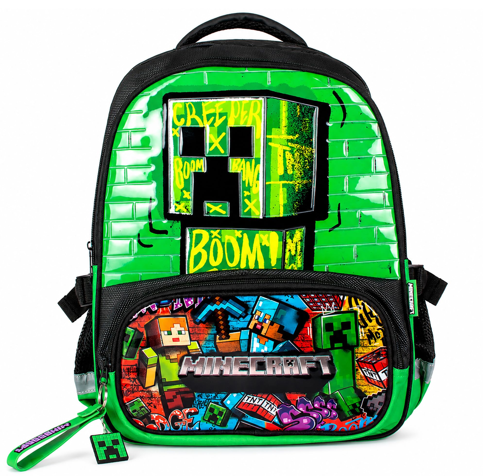 Set Scuola 2 Pezzi Per Minecraft Fan Zaino Scuola Elementare Bambino 42cm Ergonomico + Astuccio 2 Scomparti Completo (32 Accessori)