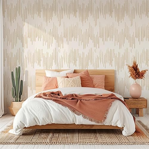 Miniatura 6 de Papel tapiz beige de 17.3 x 120 pulgadas, moderno papel de pared a rayas para despegar y pegar, papel de contacto autoadhesivo extraíble para