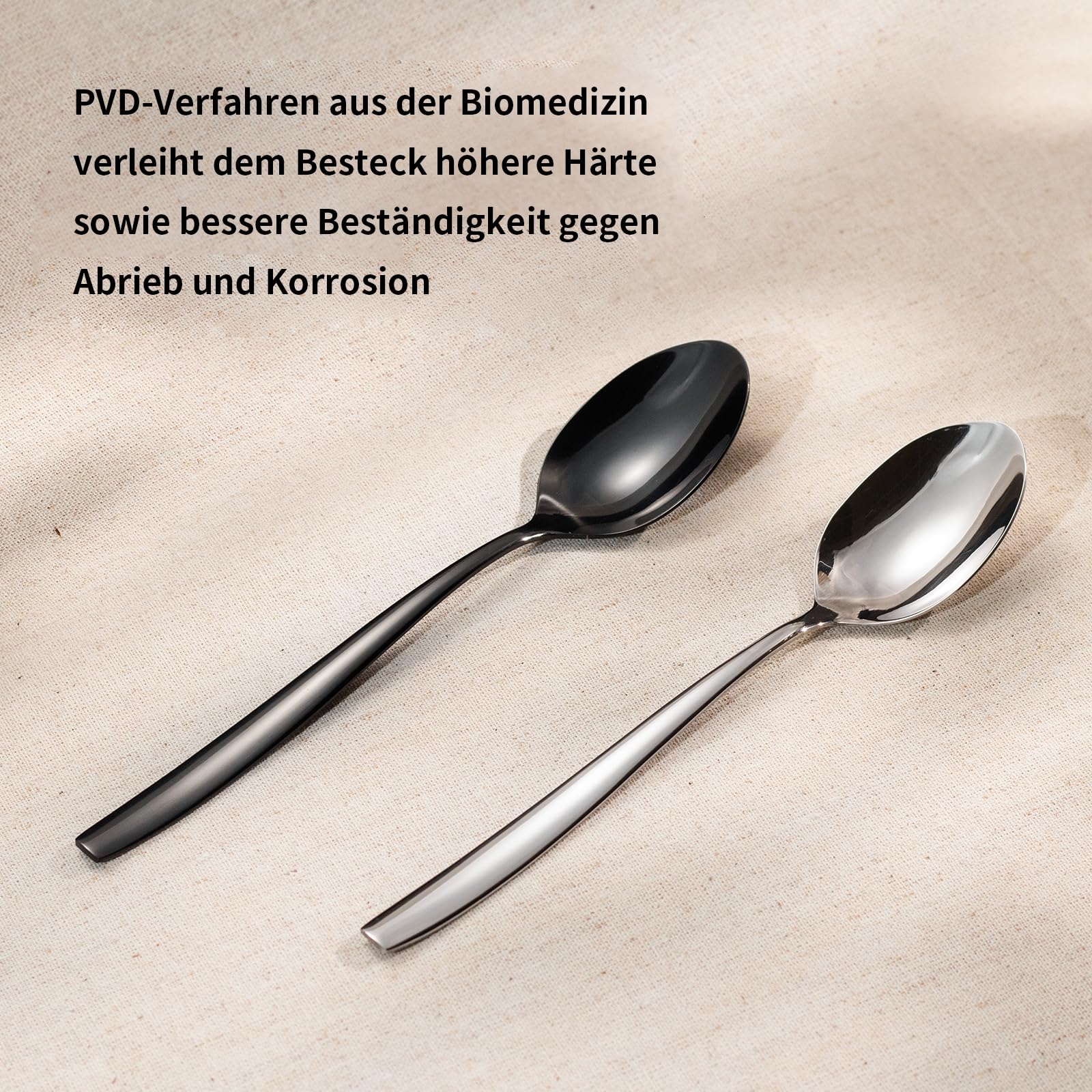 Alata Bristol Edelstahl Poliert Schwarz Besteck Set 8 Personen, Essbesteck 32 teilig, Glänzend, Spülmaschinenfest