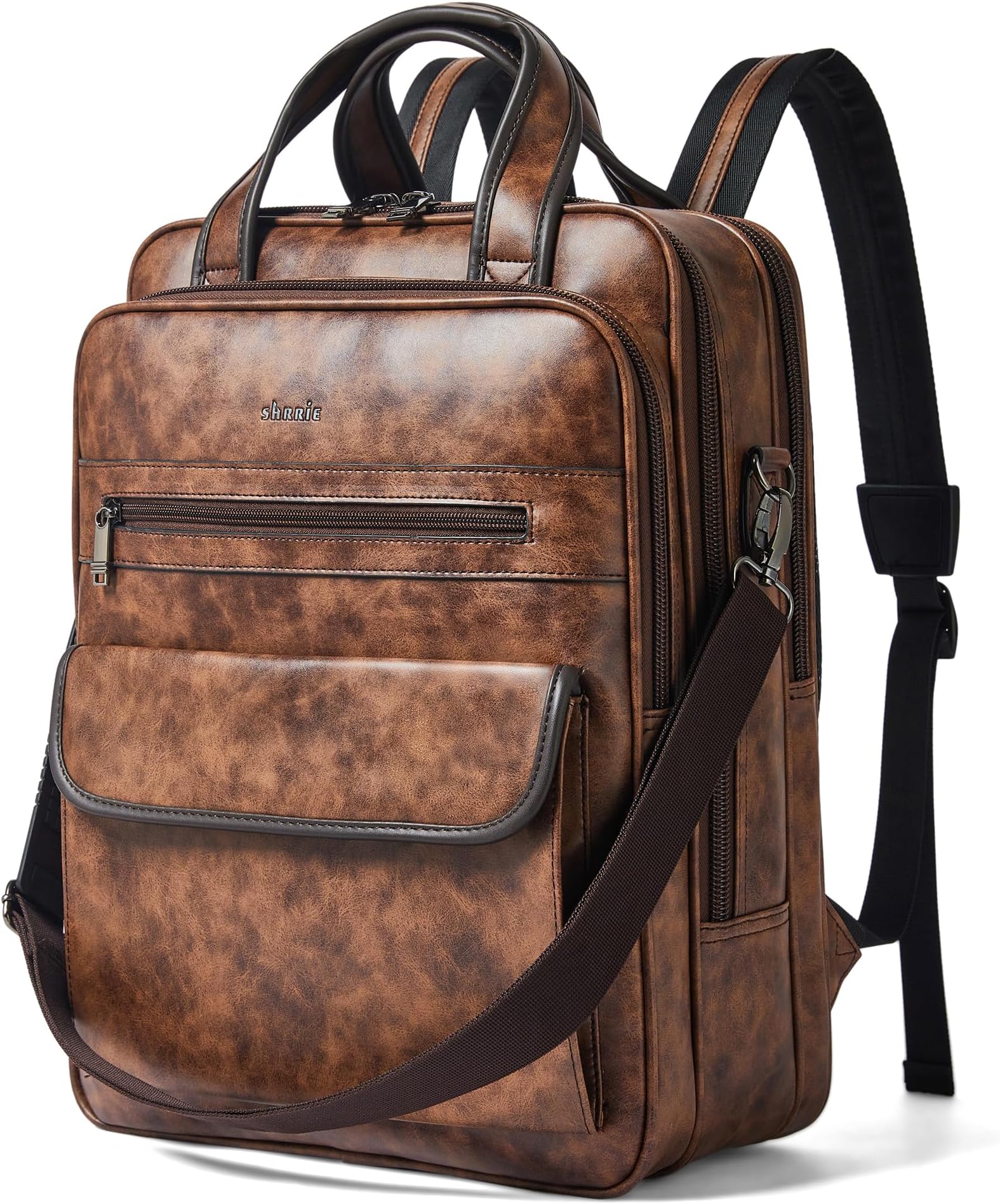 Shrrie Laptop Backpack for Women and Men, 15.6 Inch Vegan Leather Backpack Casual Daypack for Work Business College Travel Office,Two-toned Brown