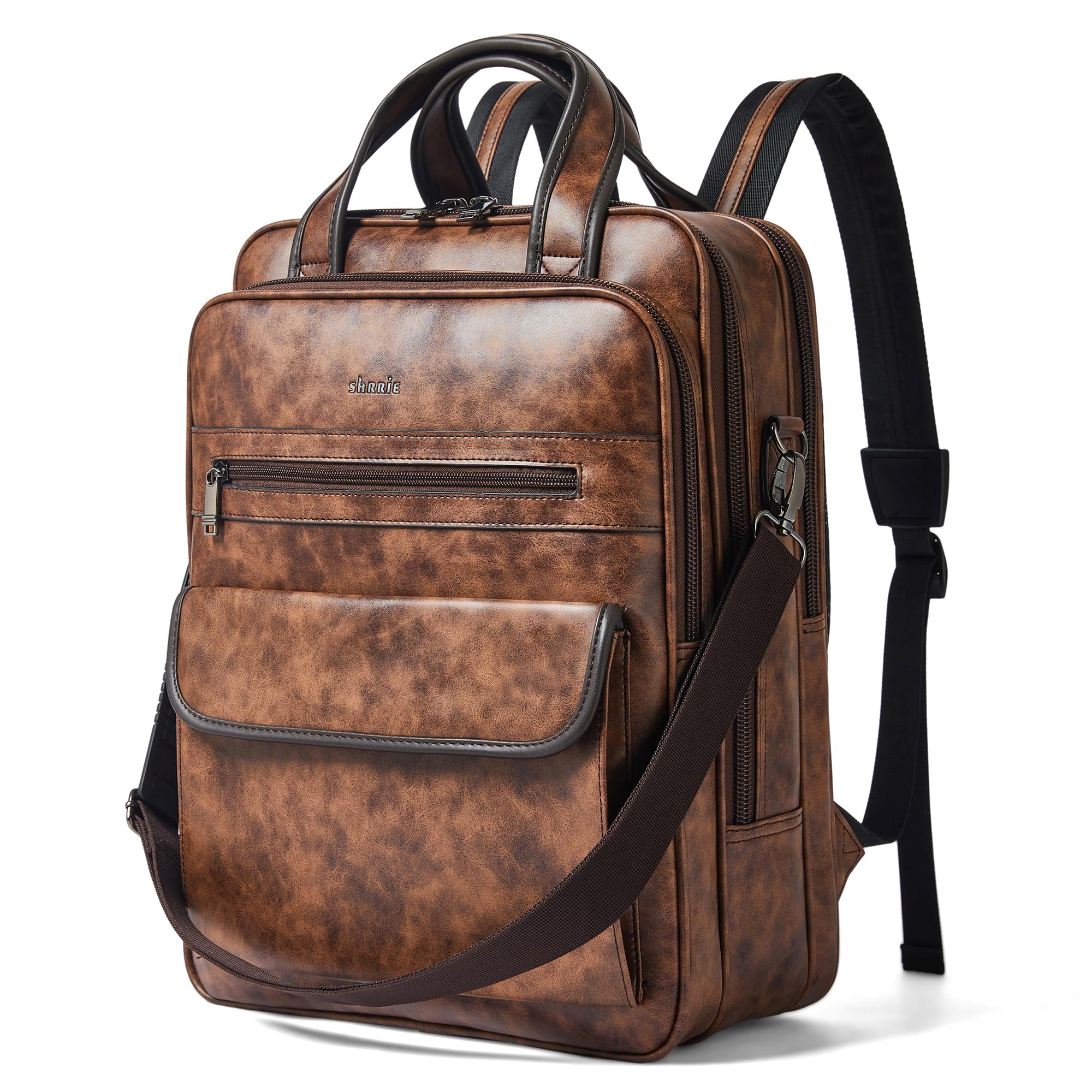 Laptop Backpack for Women and Men, 15.6 Inch Vegan Leather Backpack Casual Daypack for Work Business College Travel Office,Two-toned Brown