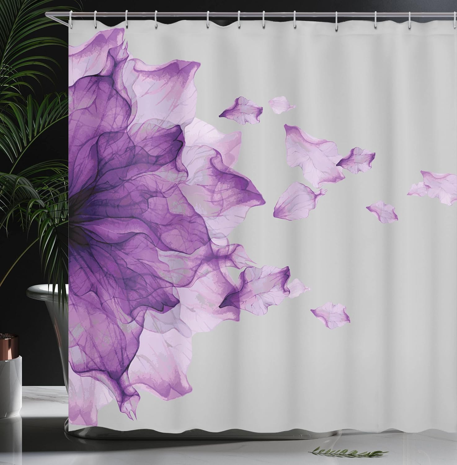 Ambesonne Flower Shower Curtain, Abstract Themed Modern Futuristic Image with Water Like Colored Artwork Print, Cloth Fabric Bathroom Decor Set with Hooks, 69" W x 70" L, Violet