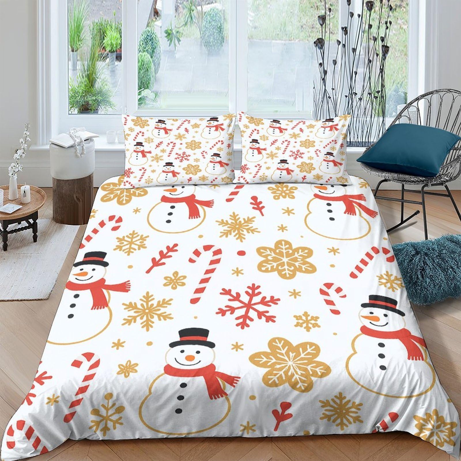 Ctjqhvkz Style-9 3D Printed Snowman Christmas Fitted Sheet Microfiber Soft Festive Candy Cane Bed Cover For Bedroom Guest Decor Single（135X200cm）