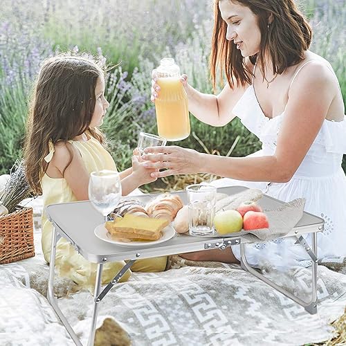Miniatura 6 de Mesa plegable para computadora portátil, bandeja para servir cama de desayuno, mini escritorio de picnic portátil