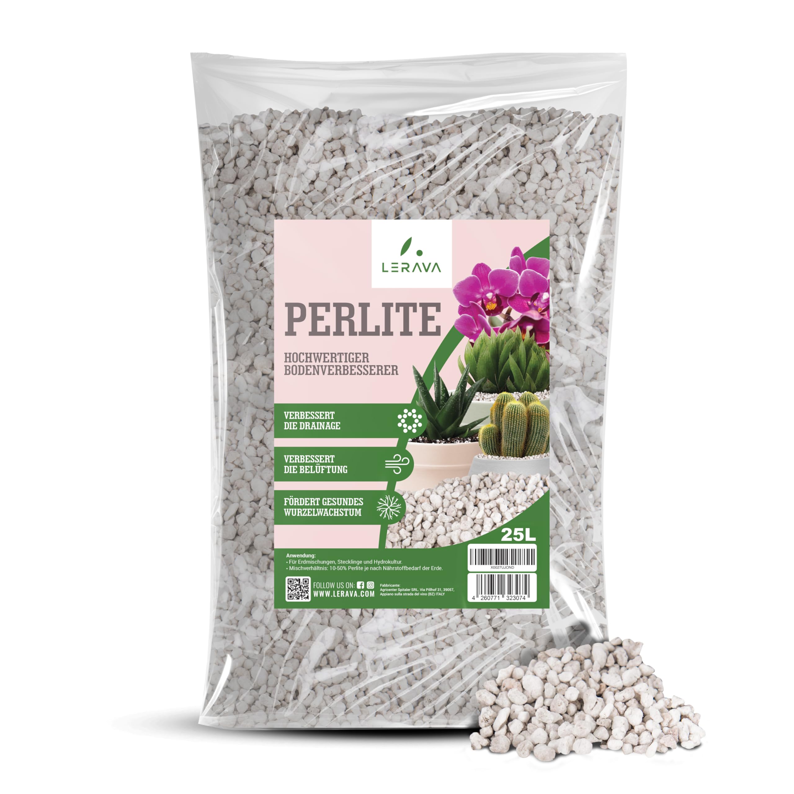 LERAVA® Perlite für Pflanzen (25L) – Grobkörniger Perlit zur Bodenverbesserung – Sorgt für optimale Drainage & Belüftung – Natürlicher Zusatz für Erde & Hydrokultur - Granulat Pflanzen