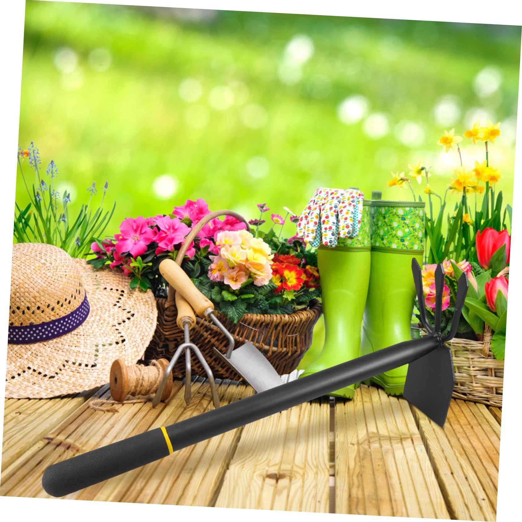 Happyyami Attrezzo da Giardino in Acciaio al Manganese, Utensile Portatile a 2 Teste, Monoblocco, Alta Resistenza, per Trapianto e Diserbo in Orto