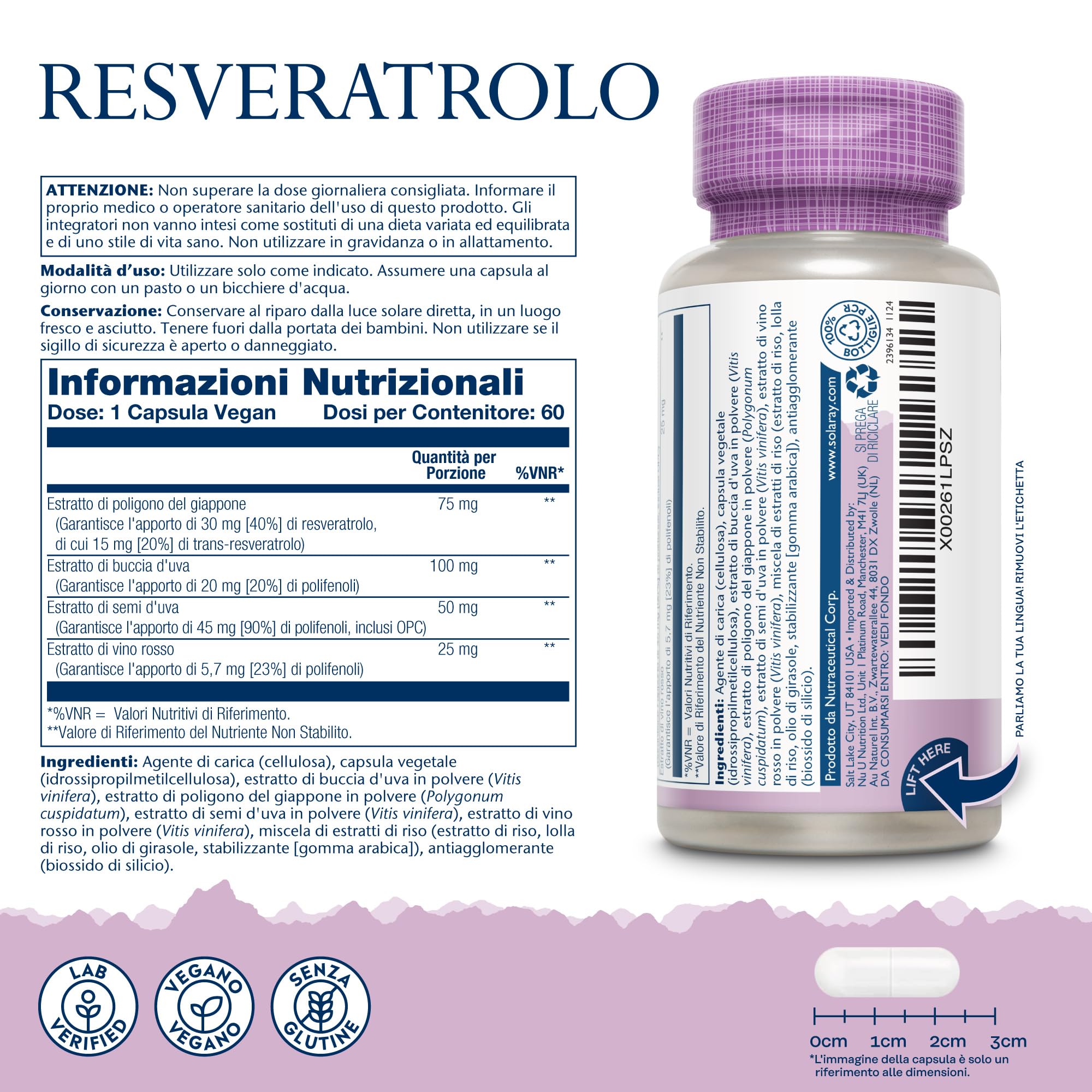 Solaray Resveratrolo Complesso - 60 Capsule Vegane - Integratore di Poligono Giapponese con Buccia e Semi d'Uva ed Estratti di Vino Rosso - Testato in Laboratorio