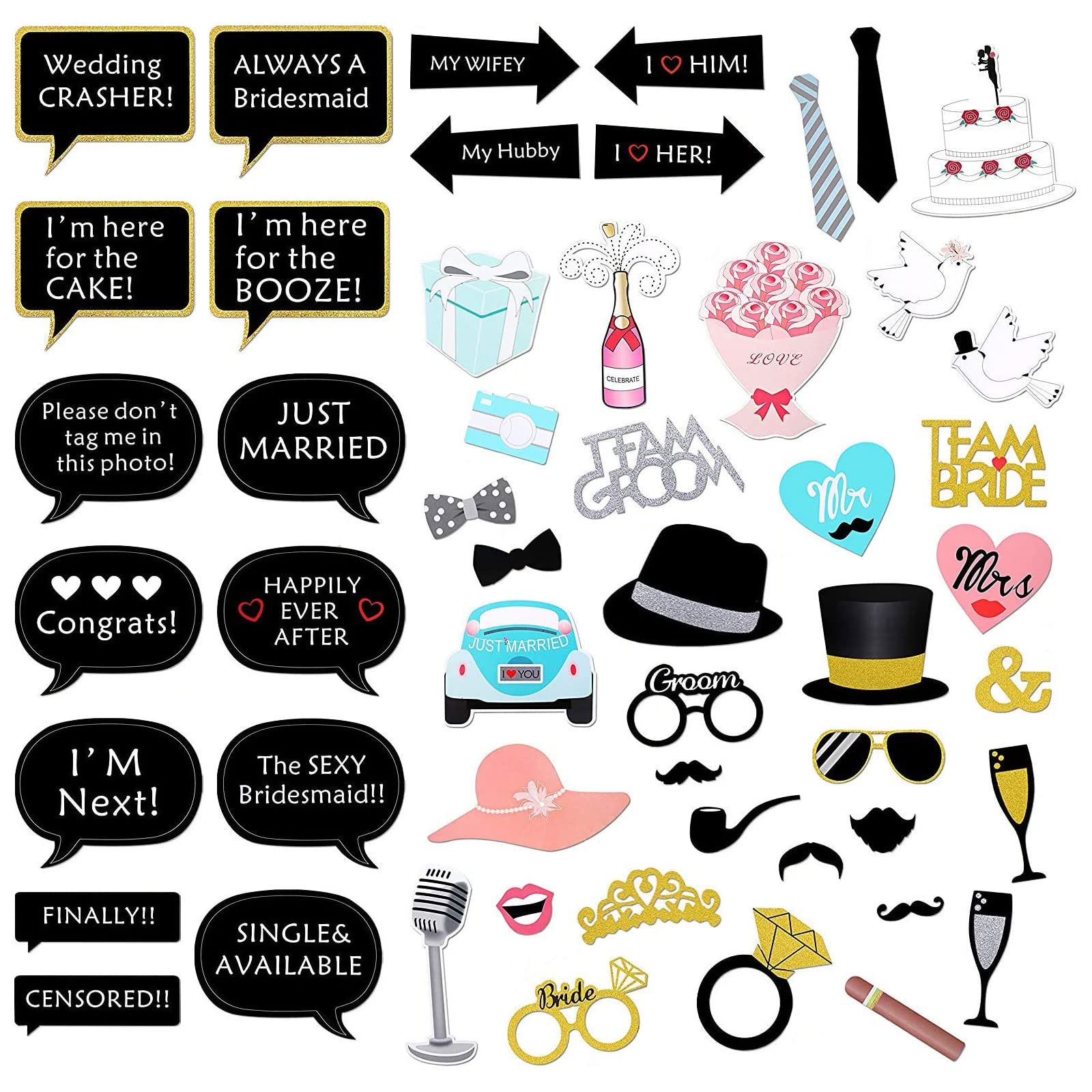 Buy 52 Pcs Wedding Photo Booth Props, Wedding Photo Booth Props Kit