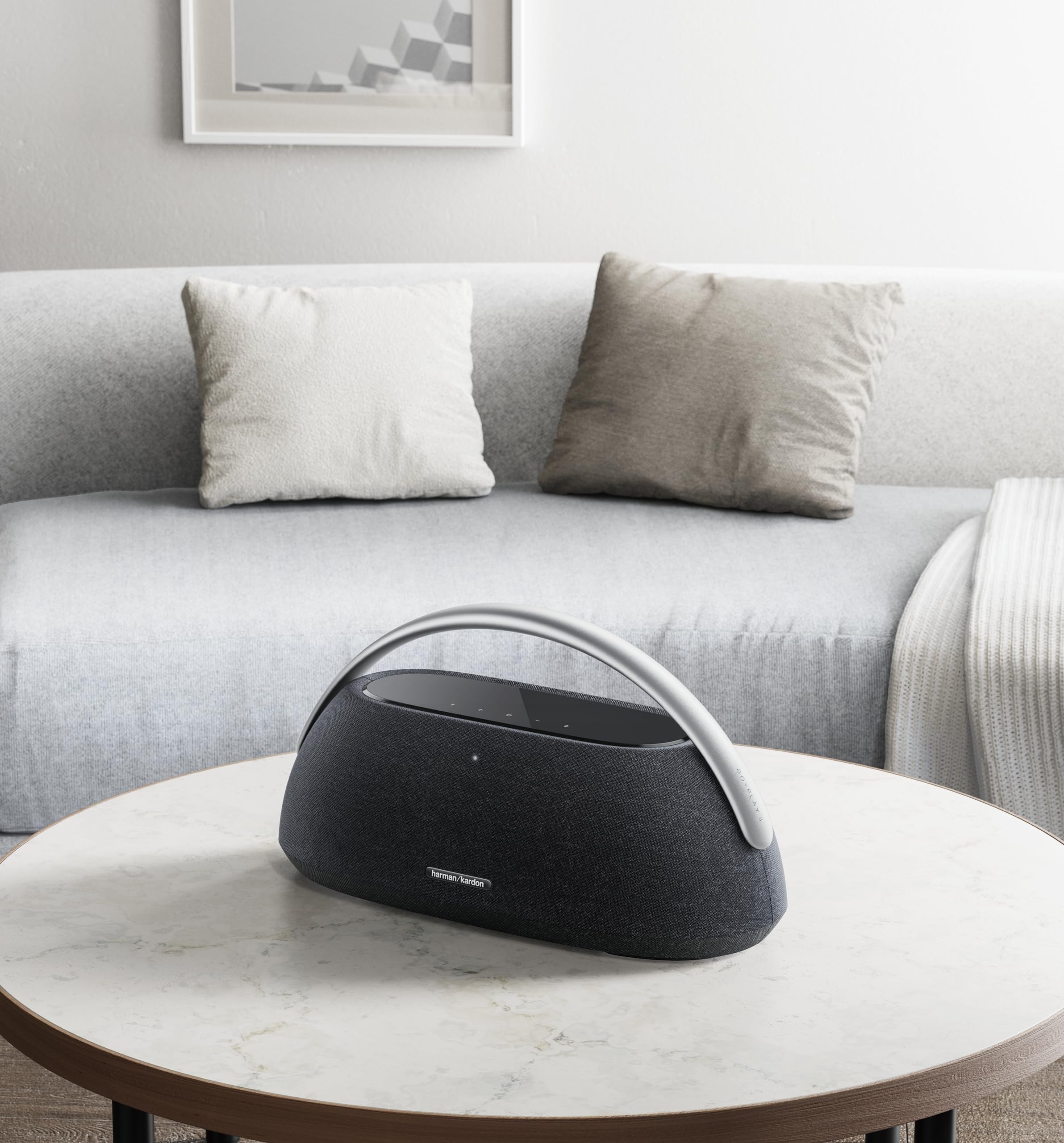Harman Kardon Go + Play 3, Altoparlante Bluetooth Wireless Portatile, con Suono Stereo, Design Elegante, Doppio Microfono Integrato, Porta di Ricarica USB, Autonomia fino a 8 ore, Nero
