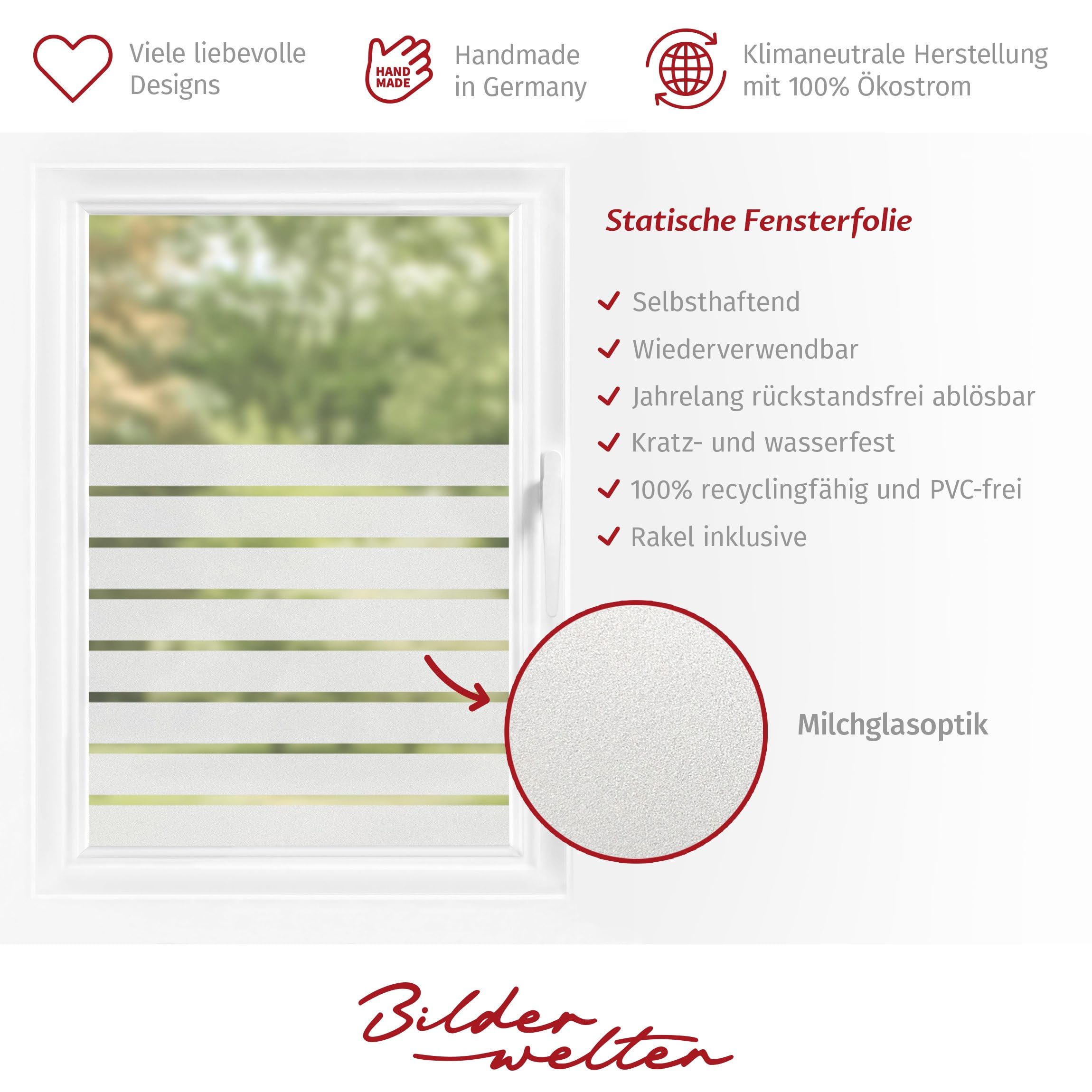 Bilderwelten Fensterfolie Sichtschutz Streifen Muster 200 x 100 cm Milchglasfolie Sichtschutzfolie Fenster Folie Blickdicht Anti-UV Statisch Haftend Hochformat