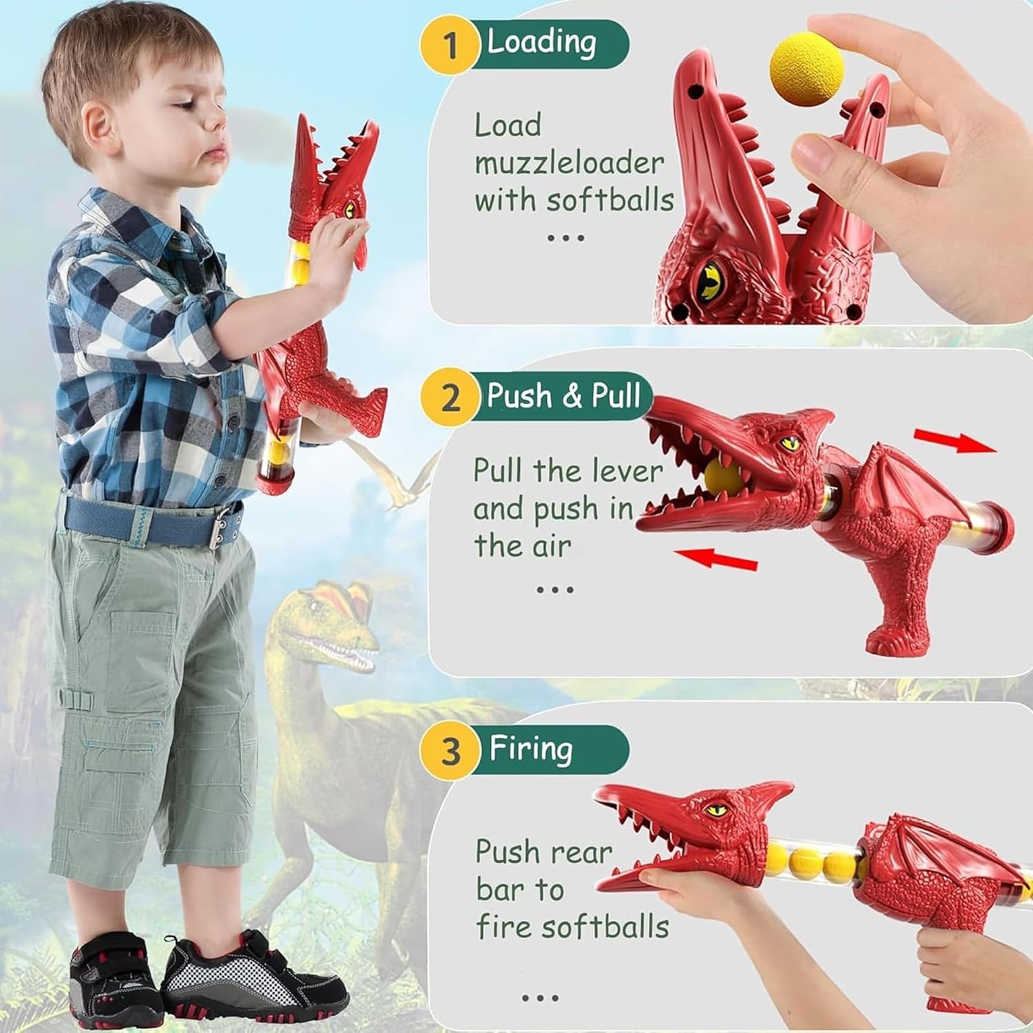 NMM Movable Dinosaur Shooting Toys for 4 5 6 7 8 Year Old Boys, Shooting Target Games Toys with 2 Air Pump Gun, 72 Foam Bullets, LED Score Record, Spray, Sound for Boys Girls Christmas Birthday Gifts