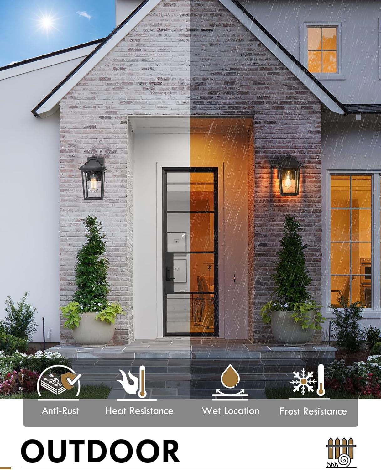 Outdoor Wall Sconce, HWH Exterior Wall Lantern Porch Lights Outdoor Wall with Seeded Glass Shade, Waterproof for Doorway, Hallway, Garage, Matte Black Finish, 5HX64B BK