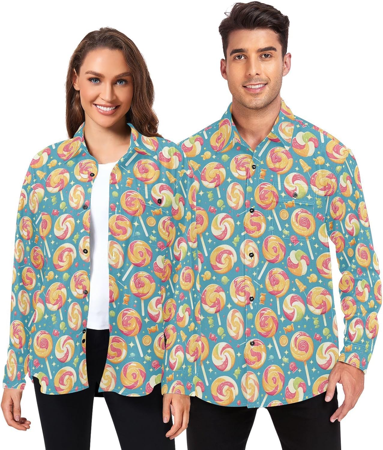KLL Colorful Sweet Lollipop Candy Womens Men's Regular-Fit Rugby Shirts Vacation Long Sleeve Blouses