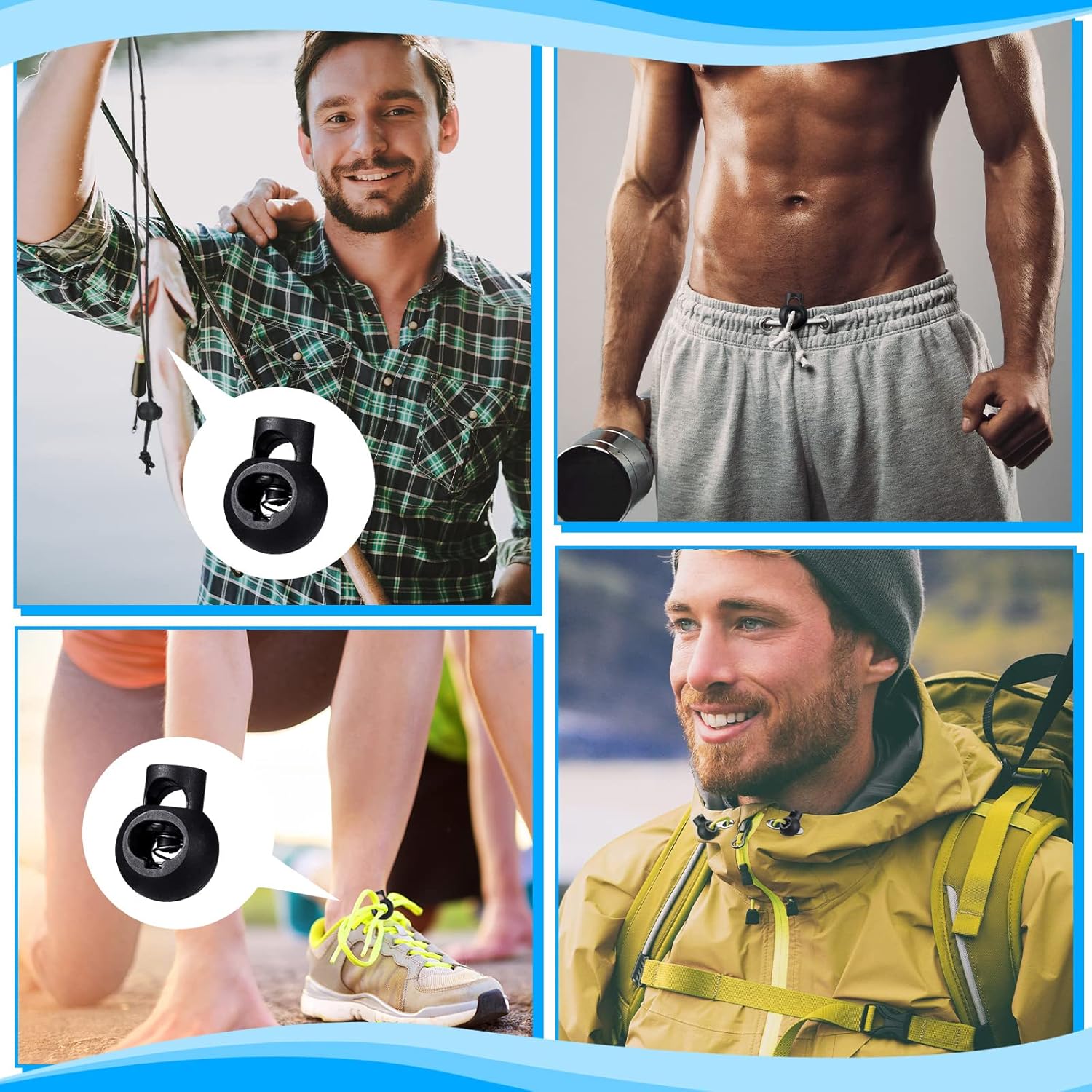 Patelai 50 Pieces Cord Locks Spring Toggles Stoppers Plastic Single Hole End Stopper Slider and 1/8 Inch 66 Feet Elastic Bungee Cord for Drawstring Shoelaces Clothing Bags(Black, Round Style) - Image 7