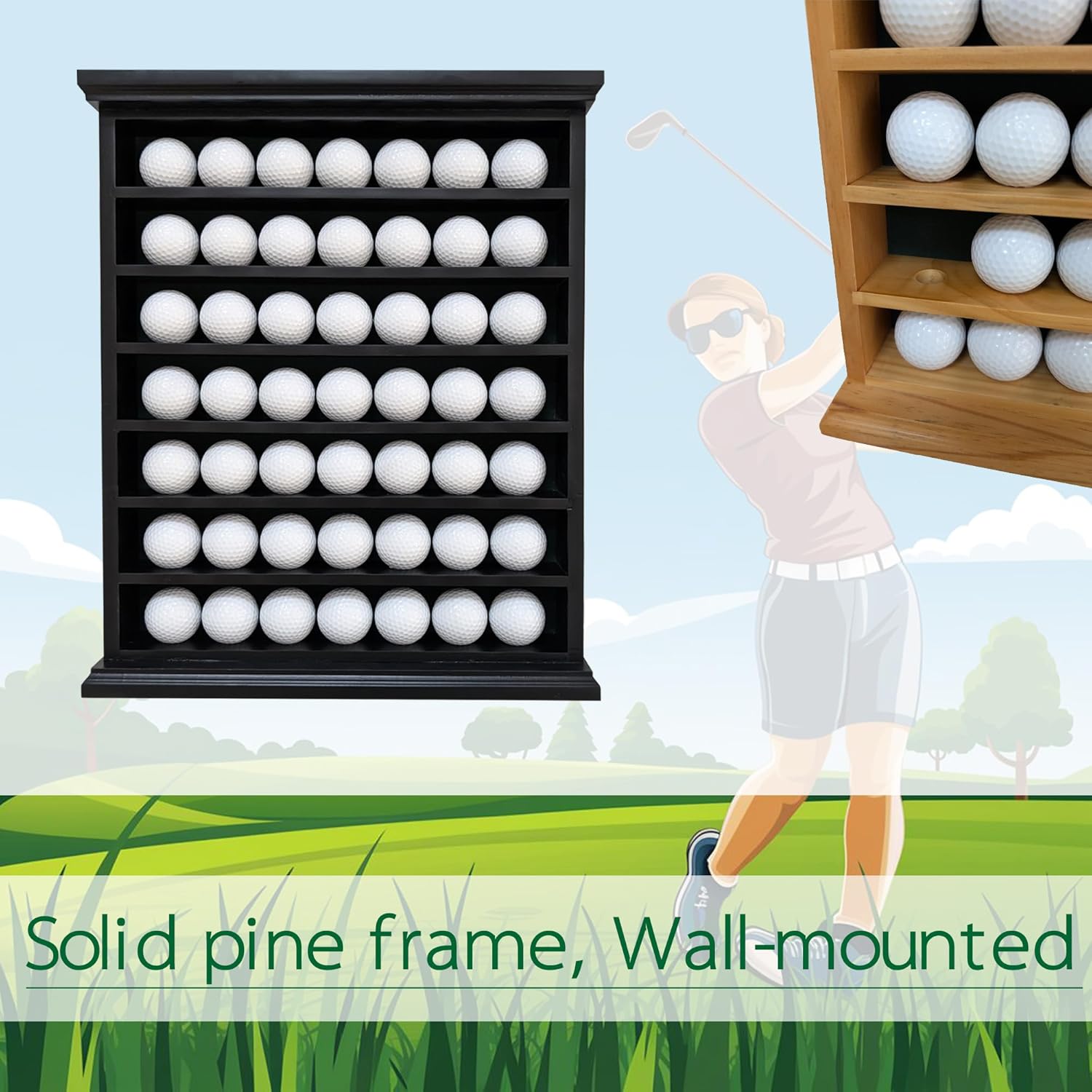 Stylish Golf Ball Golf Ball Display Case - Solid Wood Shadow Box for Home, Office, and Exhibition Display - Ideal Storage and Showcase Solution - Black Color
