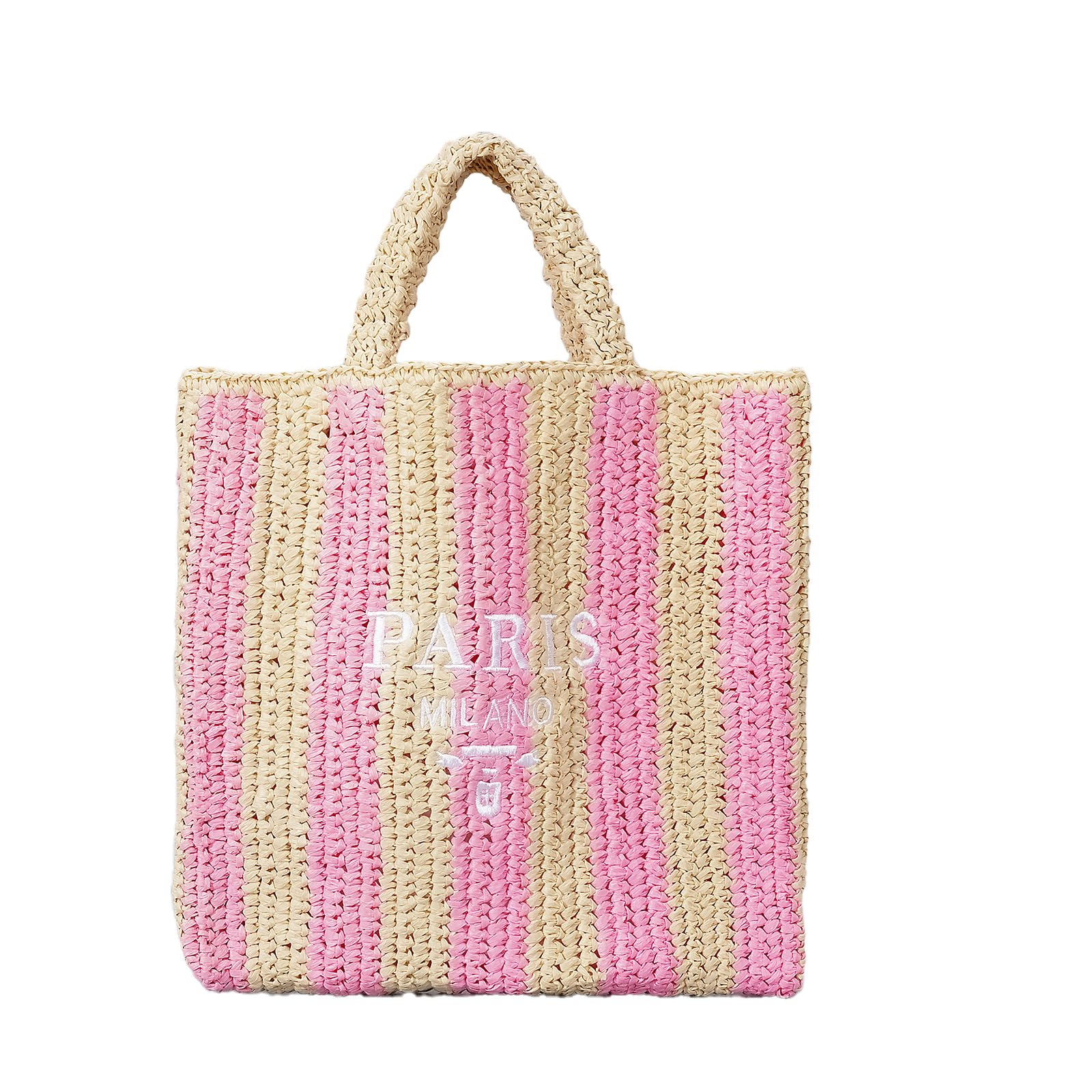 OWGSEE Straw Beach Bag for Women Summer Woven Tote Bag Packable Straw Purses and Handbags for Vacation Holiday (M-Pink)