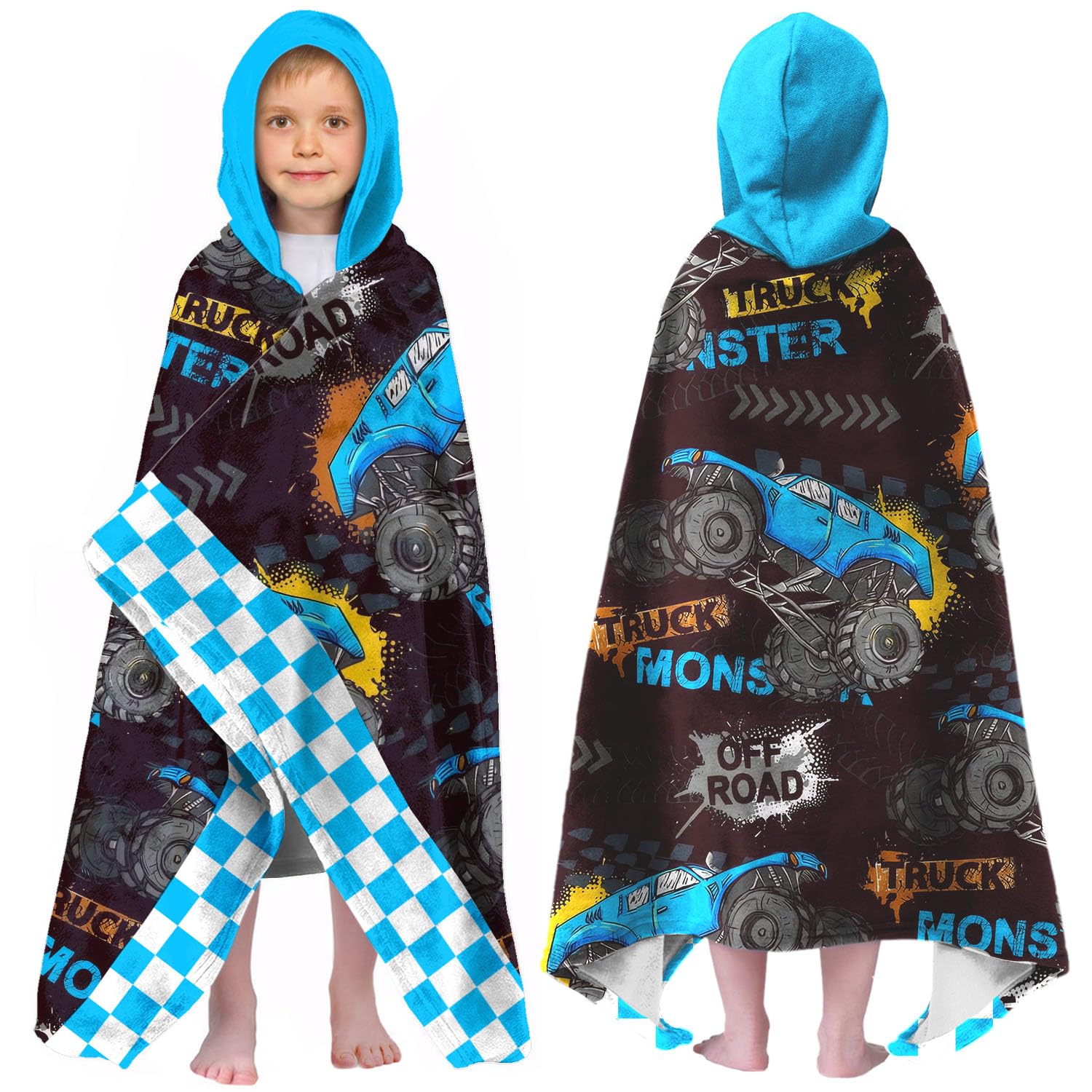 Engineering Truck Hooded Beach Towel for Boys, 35x60 in Bath Swim Wrap, 06