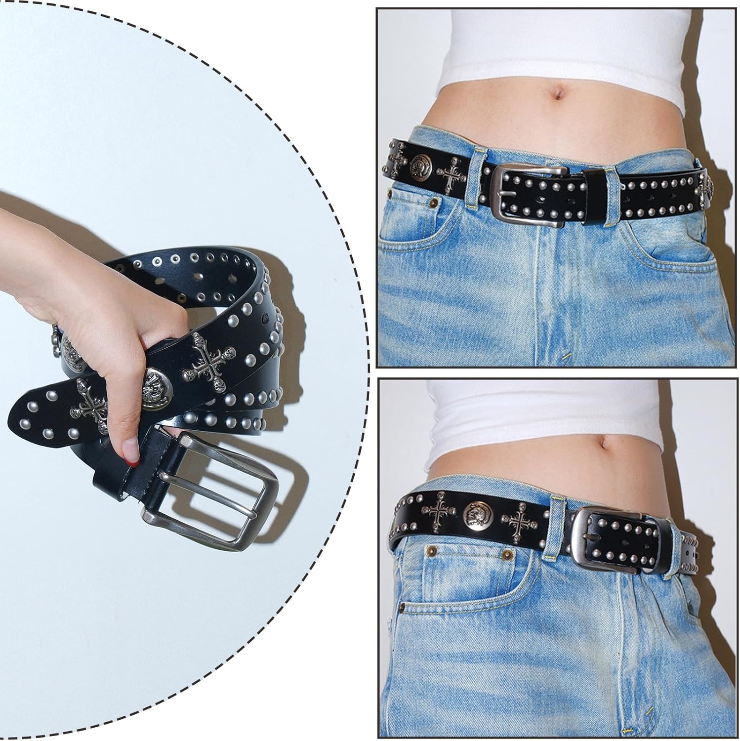 Skull Studded Belt Y2k Skull Belts Genuine Leather studded belts Emo Belt Y2k Punk Skull Belts y2k - Image 4