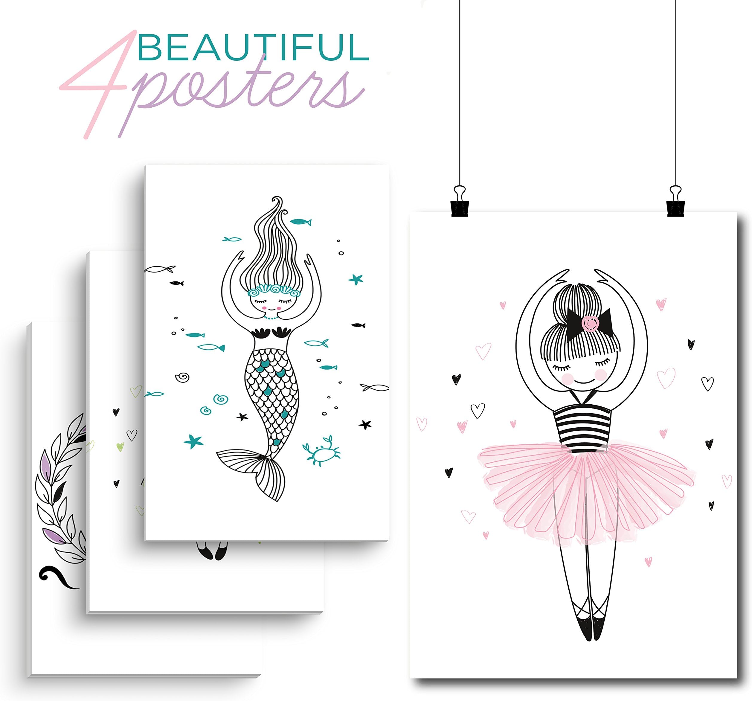 Perfect Posters for Your Girl - Ballerina Dance Posters, Ballet Picture Poster, 4 Set of Sweet Posters, Perfect Room Decoration for Girls! 11x17Inches With Mounting Tapes Included