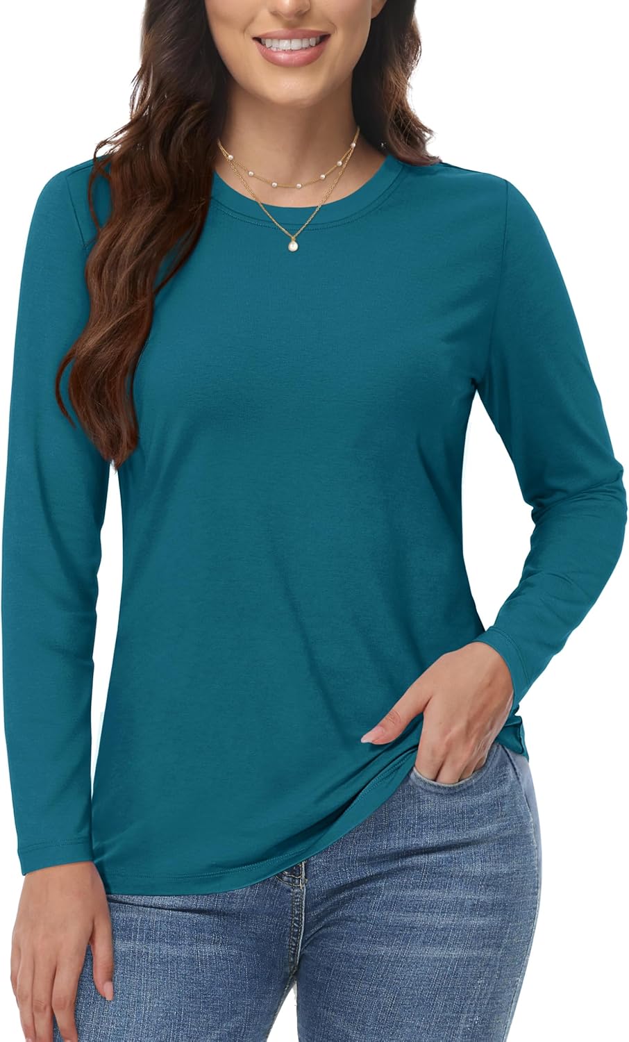 YUCOLEN Long Sleeve Shirts for Women Cotton Crewneck Casual T-Shirts Soft Basic Tee Long Sleeve Tops