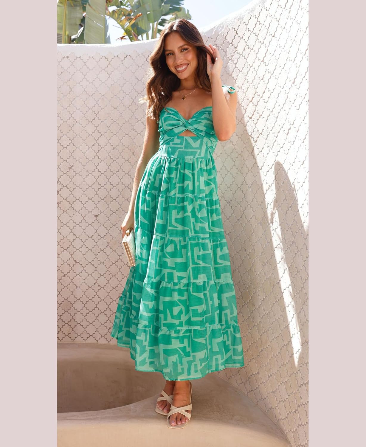 Women's Spaghetti Strap Maxi Dress Summer Sleeveless Hollow Out Casual Boho Backless Flowy Long Dresses - Image 2