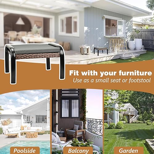 Miniatura 6 de Reposapiés otomano para patio, con marco de aluminio, muebles de ratán, asiento con cojín suave para jardín Yark 1 juego marrón