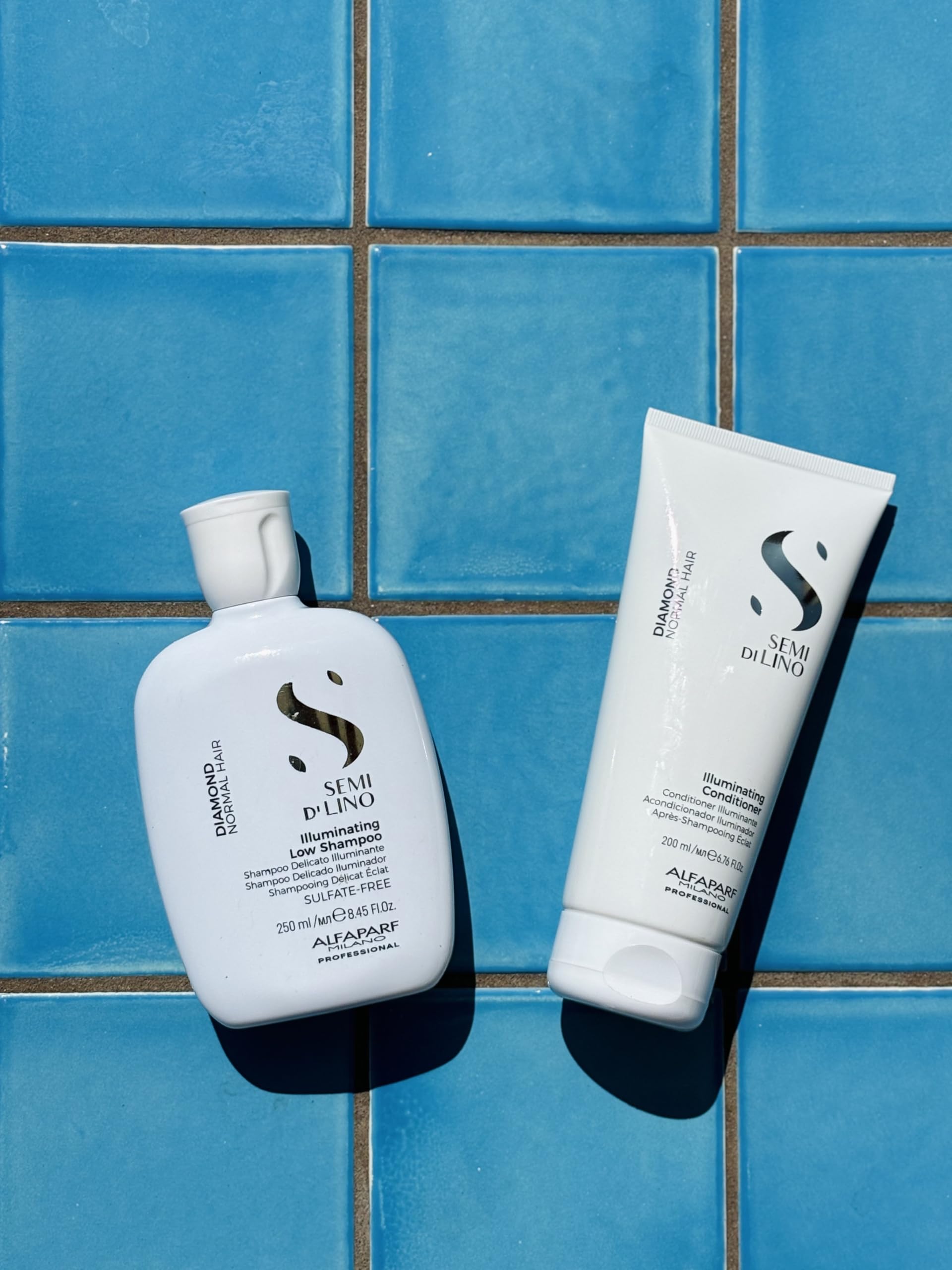 Alfaparf Milano Semi di Lino Diamond Illuminating Shampoo and Conditioner Set - Sulfate Free Shampoo and Conditioner for Color Treated Hair - Adds Brilliant Shine and Softness