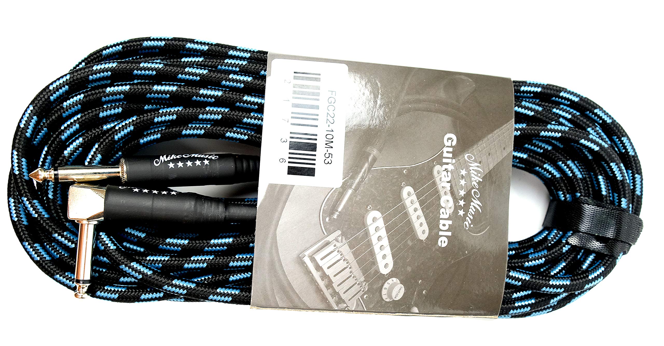 Mike Music 1/4 Inch Tweed Cloth Jacket Right-Angle Guitar Instrument Cable - 10Meter (Blue) (10 meter, Blue)