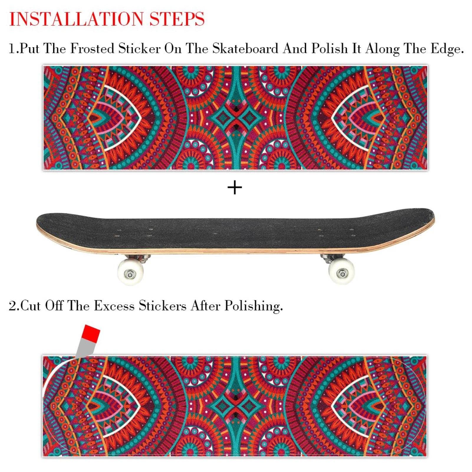 2 Stück Skateboard-Griptape / Schleifpapier, Retro-Stil, Bohemia-Design, für Longboard, Roller, Deck, Sandpapier, Rot